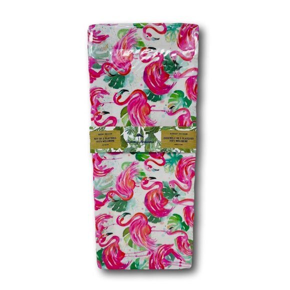 Tommy Bahama Flamingo Melamine Serving Platter Tray Dish Set 2 Tropical - Picture 2 of 3